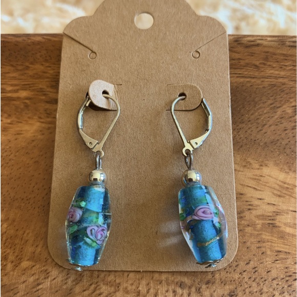 Premier Designs Art Deco Hand Blown Glass Venetian Drop Earrings - Picture 2 of 2